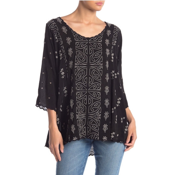 Johnny Was Tops - Johnny Was Ridden Embroidered Blouse Black K26